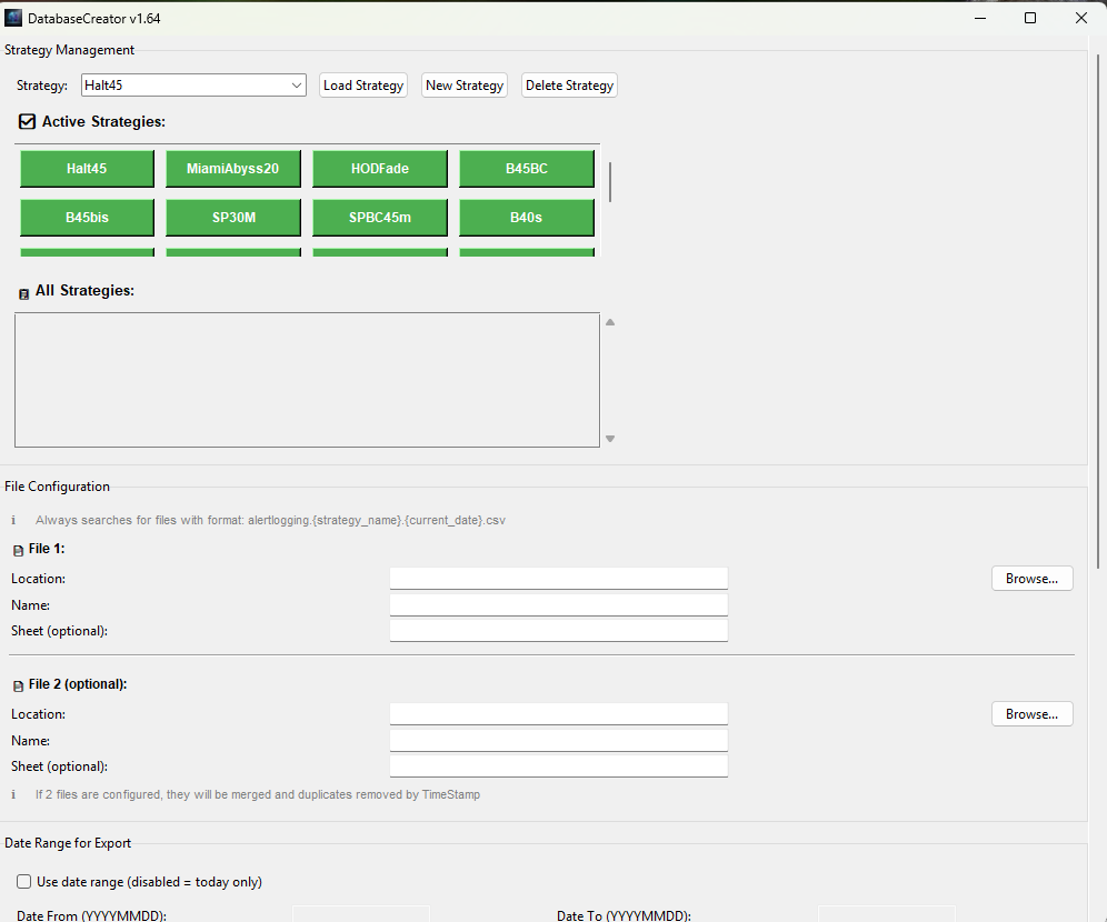 Database Creator strategy manager - 24+ pre-configured day trading strategies for gaps, fades, breakouts and halts across multiple timeframes