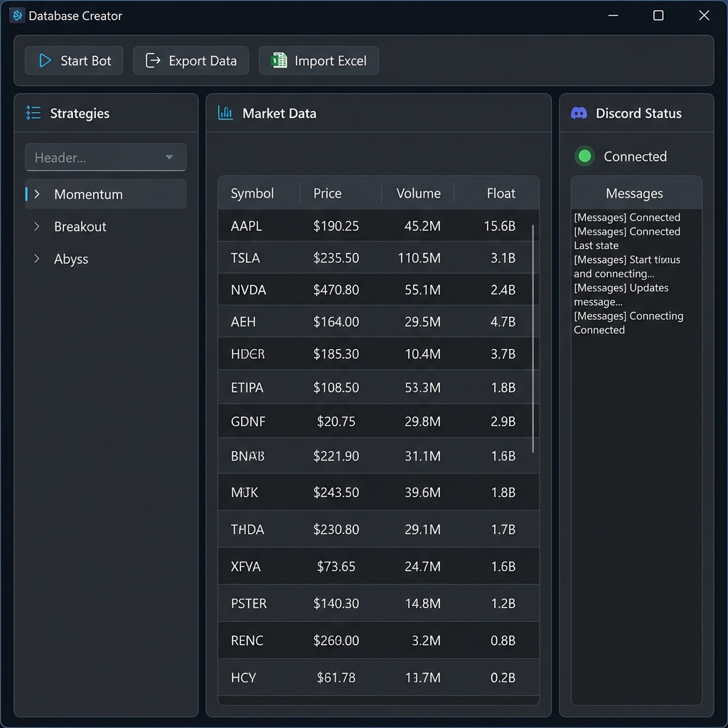 Database Creator - Main Interface Dashboard
